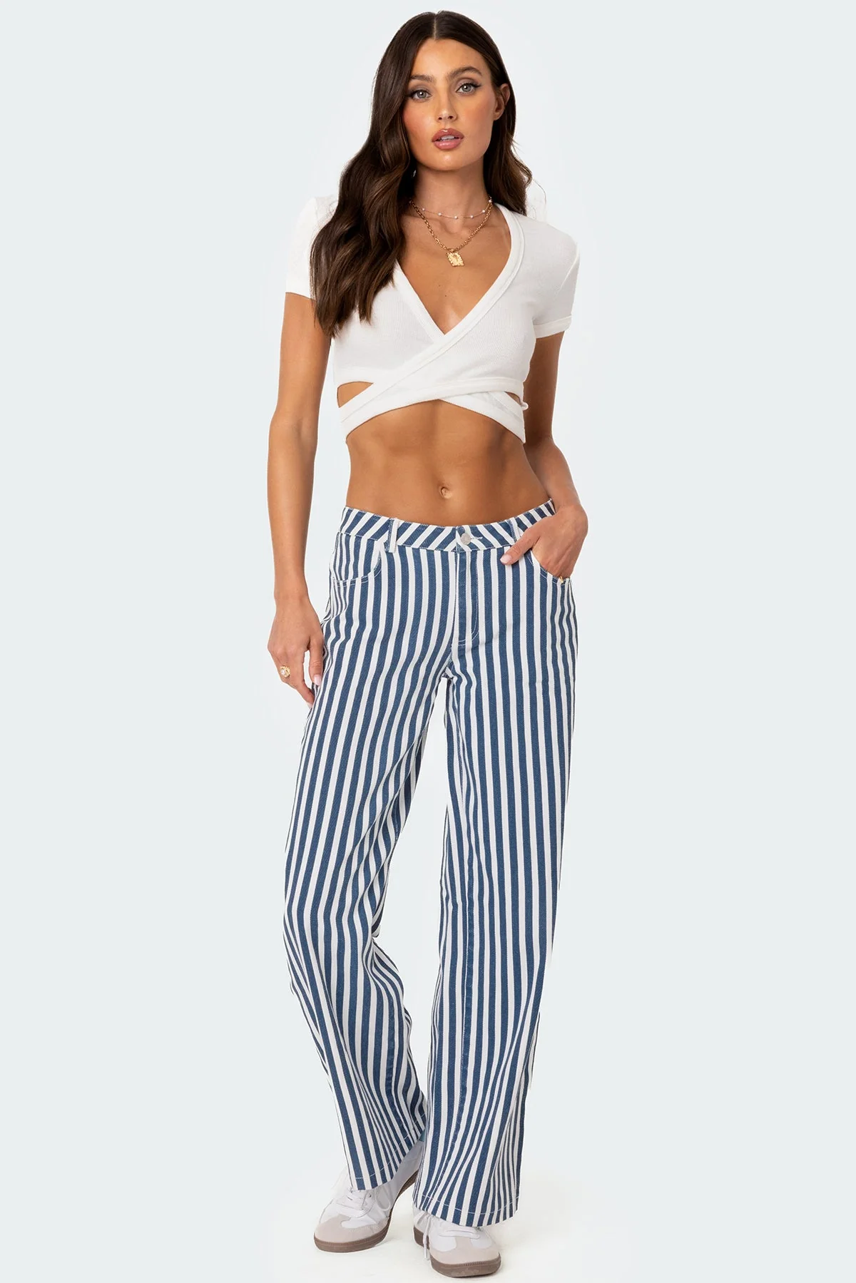 White Crisscross Waffle Crop Top Womens Fashion