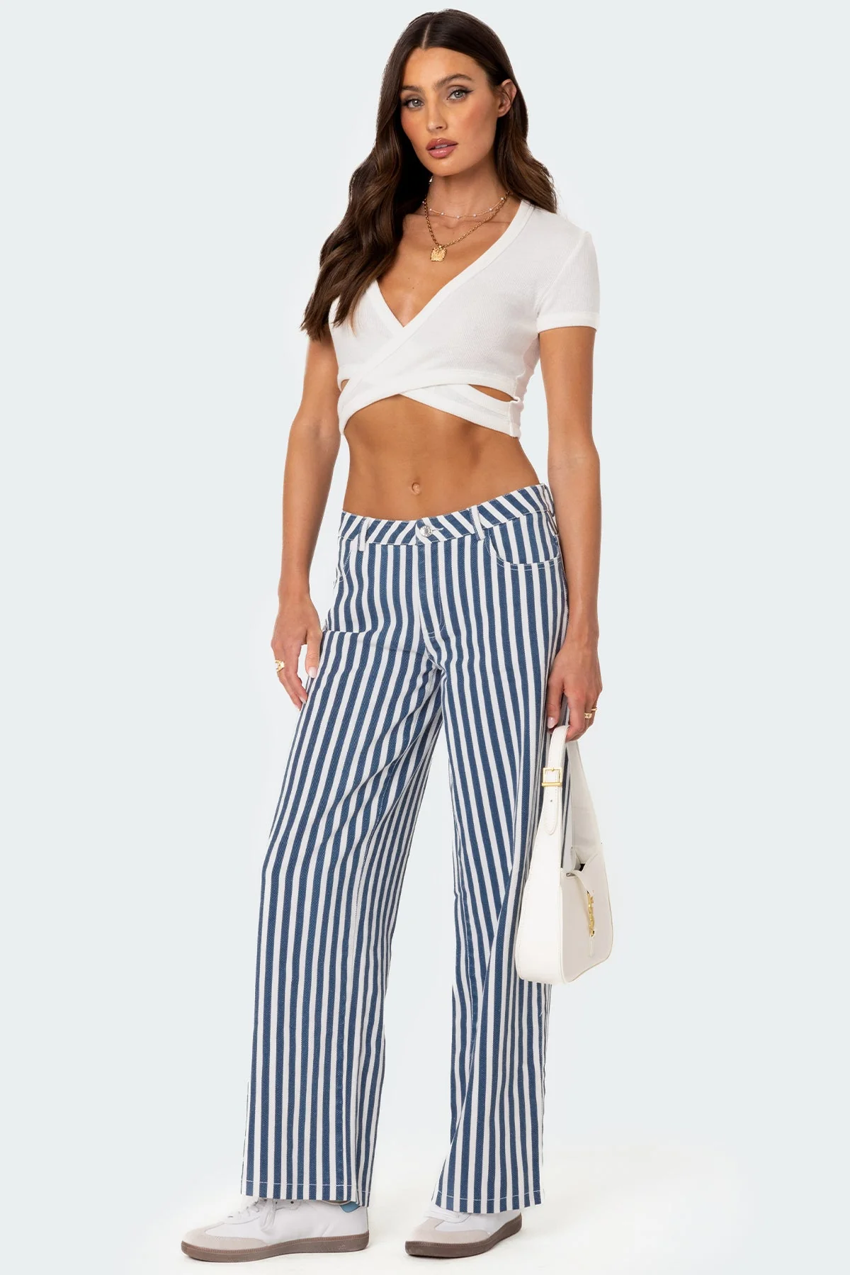 White Crisscross Waffle Crop Top Womens Fashion