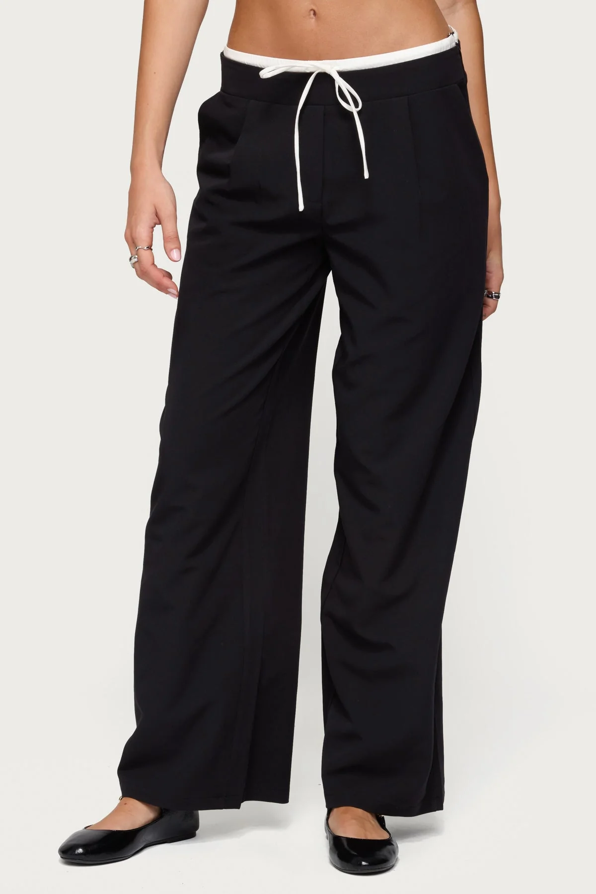 Black Drawstring Straight Leg Pants
