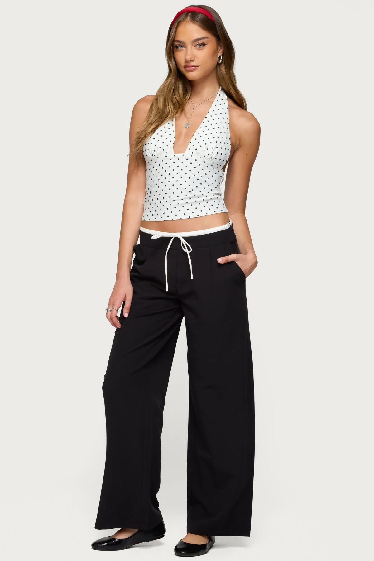 Black Drawstring Straight Leg Pants