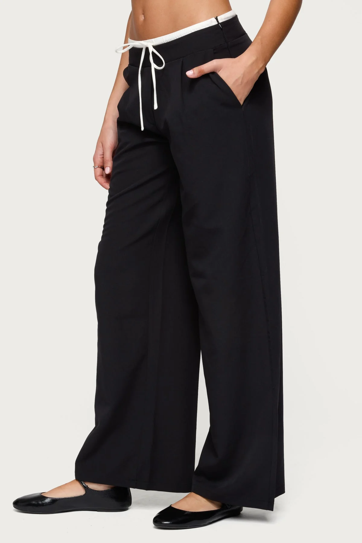 Black Drawstring Straight Leg Pants