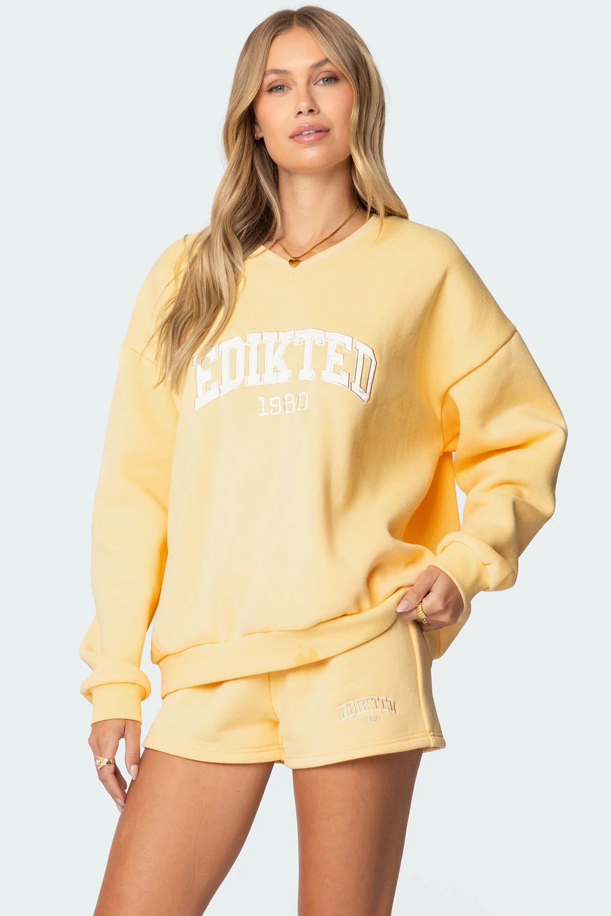 Yellow Oversized Graphic Text Sweatshirt