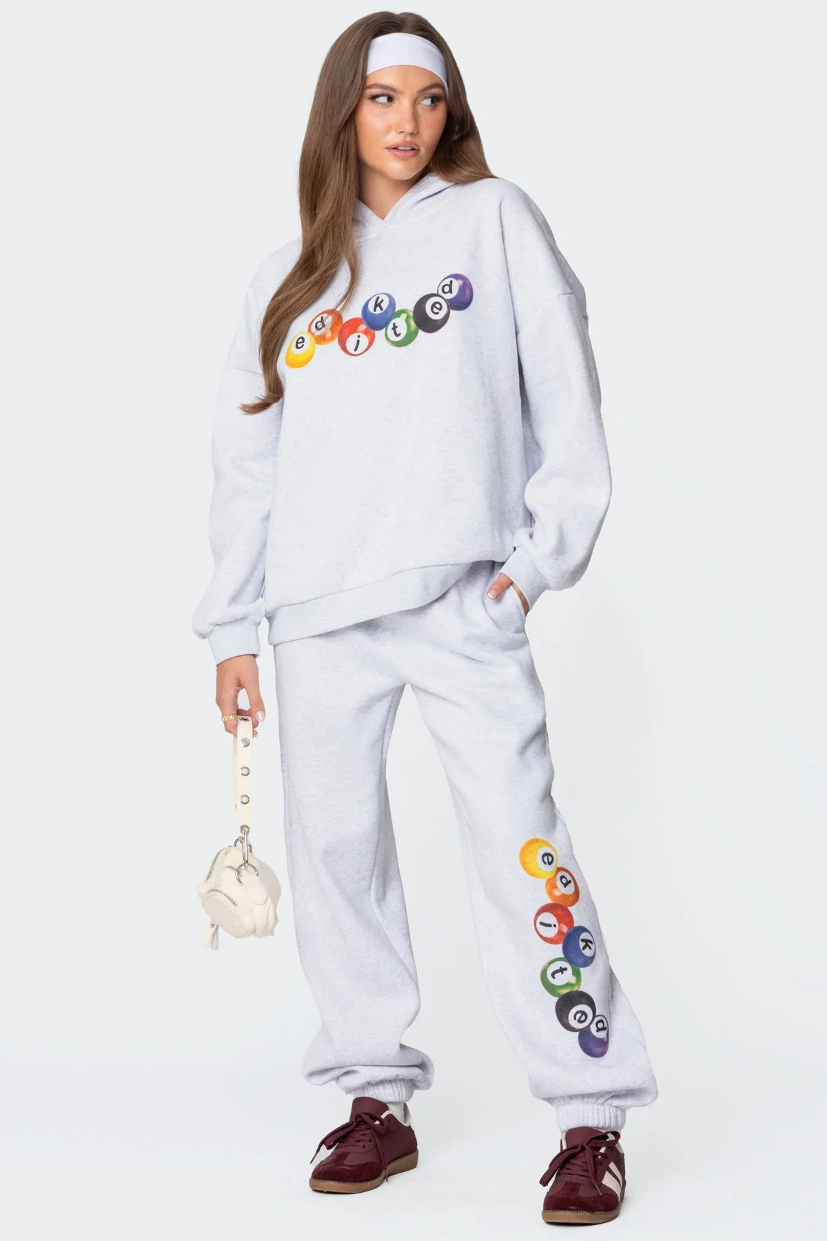Gray Melange Oversized Graphic Sweatpants