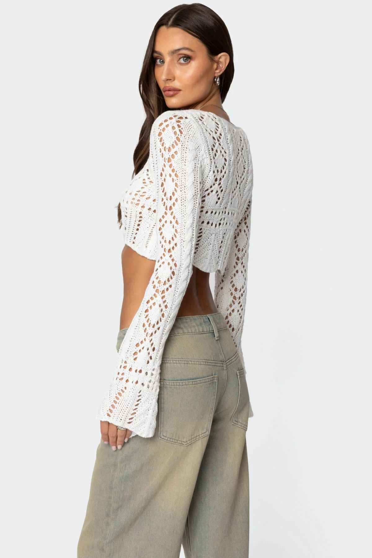 White Crochet Knitted Crop Top