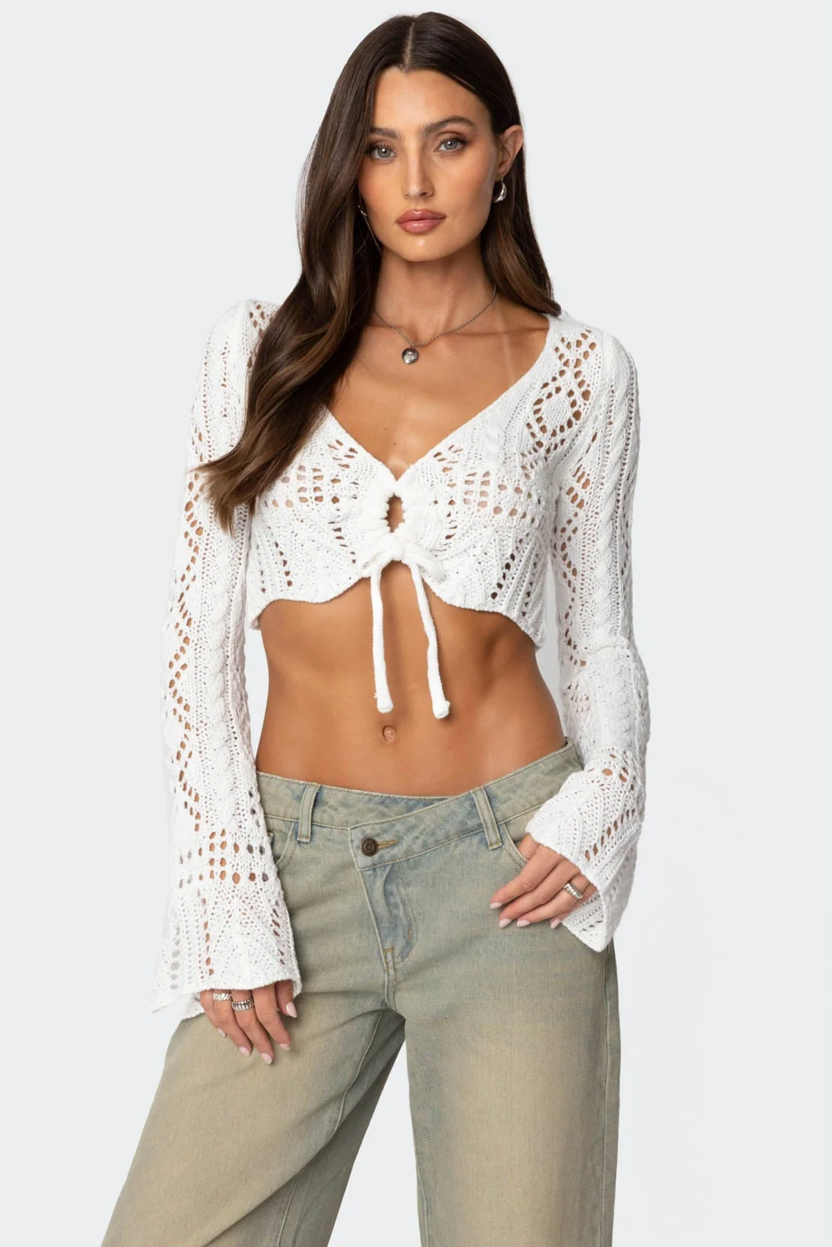 White Crochet Knitted Crop Top