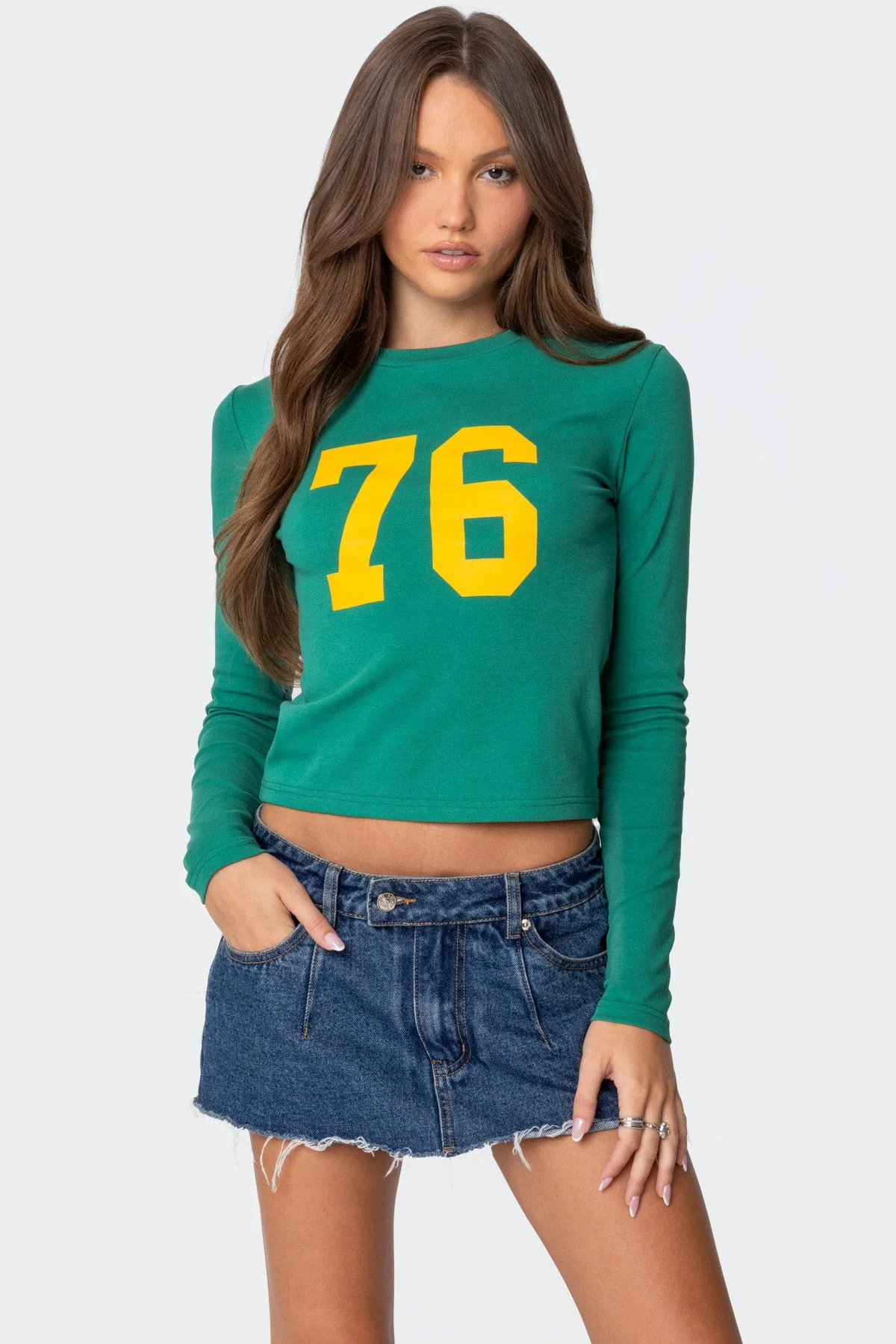 Green Long Sleeve Cotton T-Shirt - Womens Graphic Tee