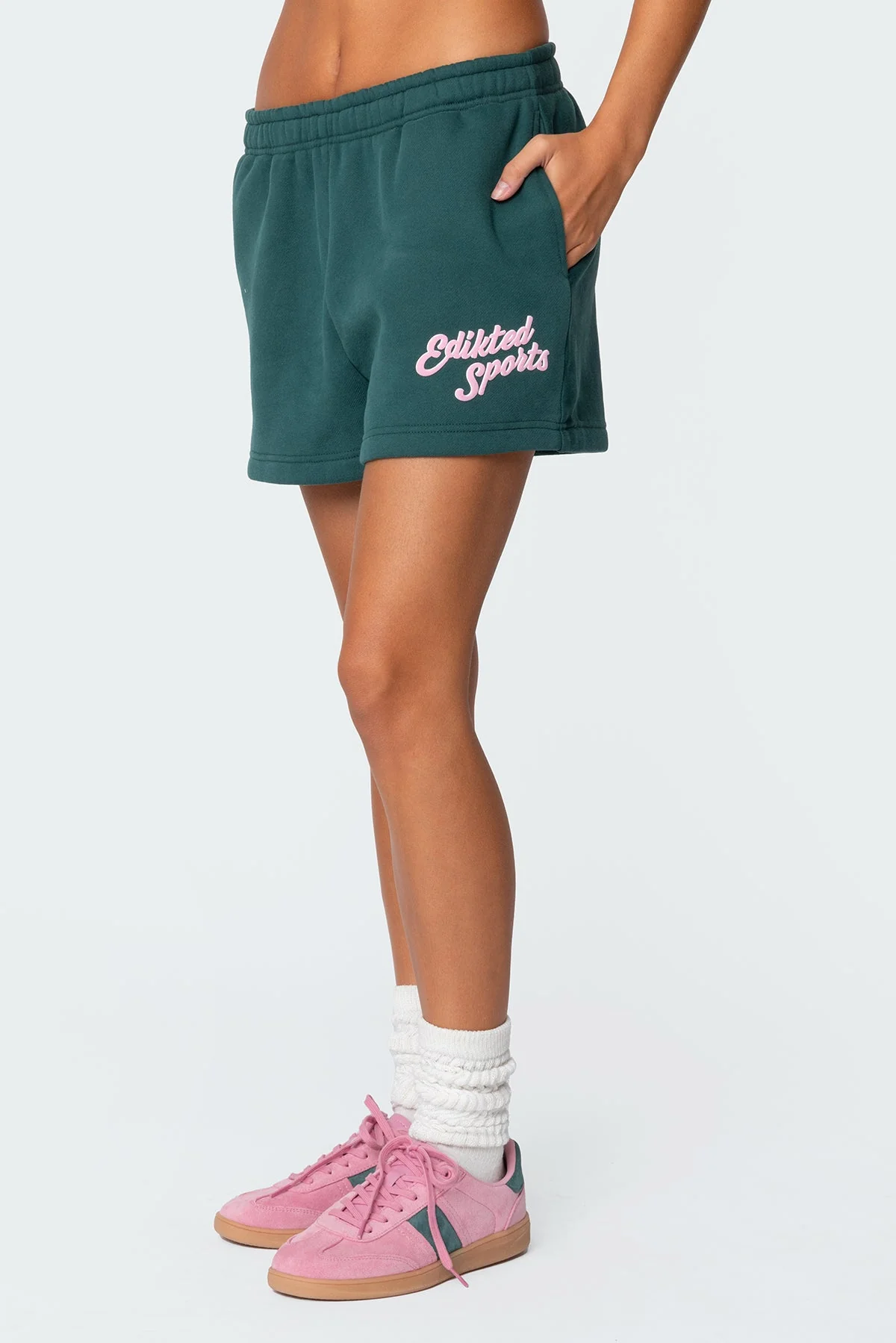 Green Athletic Sweat Shorts Set Women