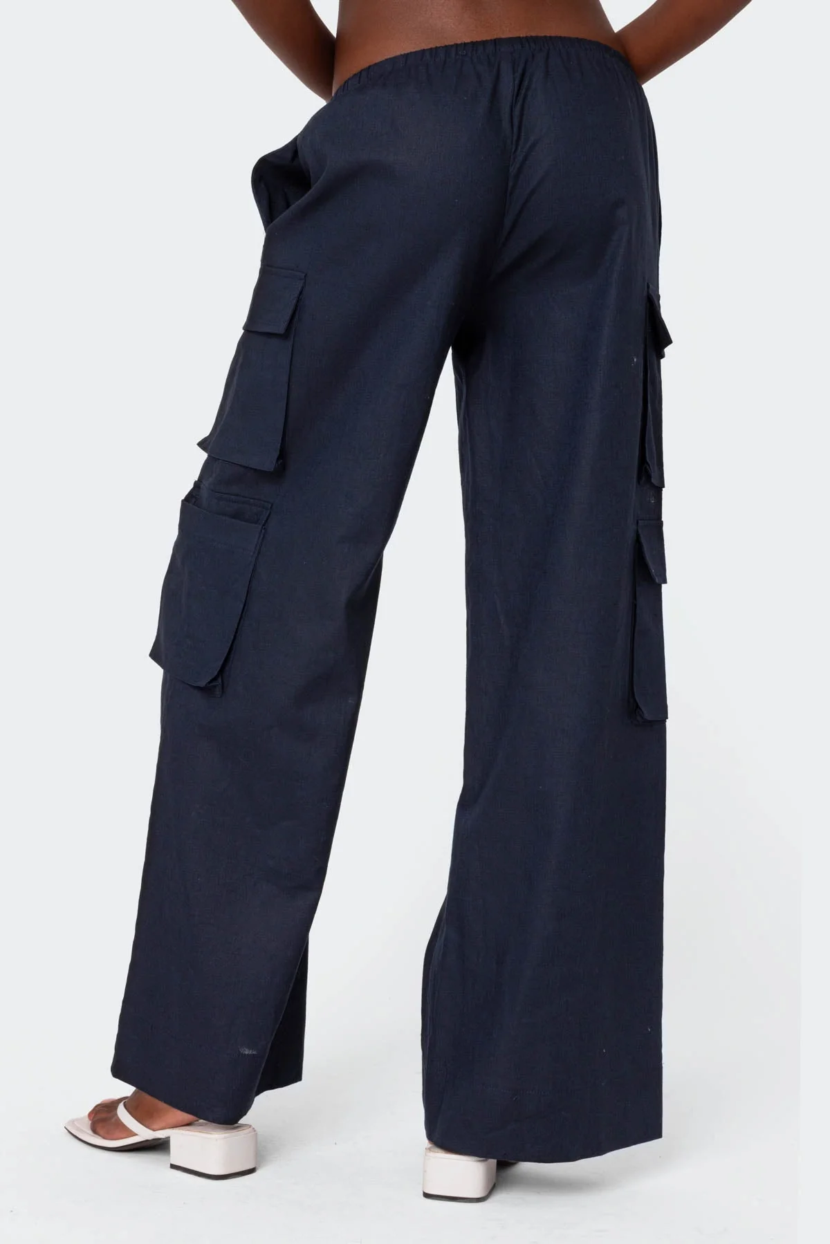 Navy Linen Cargo Style Pants for Women
