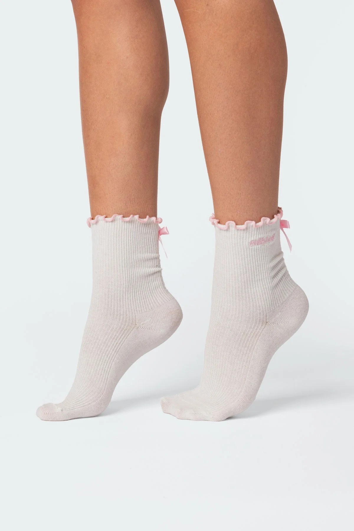 White Frill Hem Socks with Satin Bow Detail