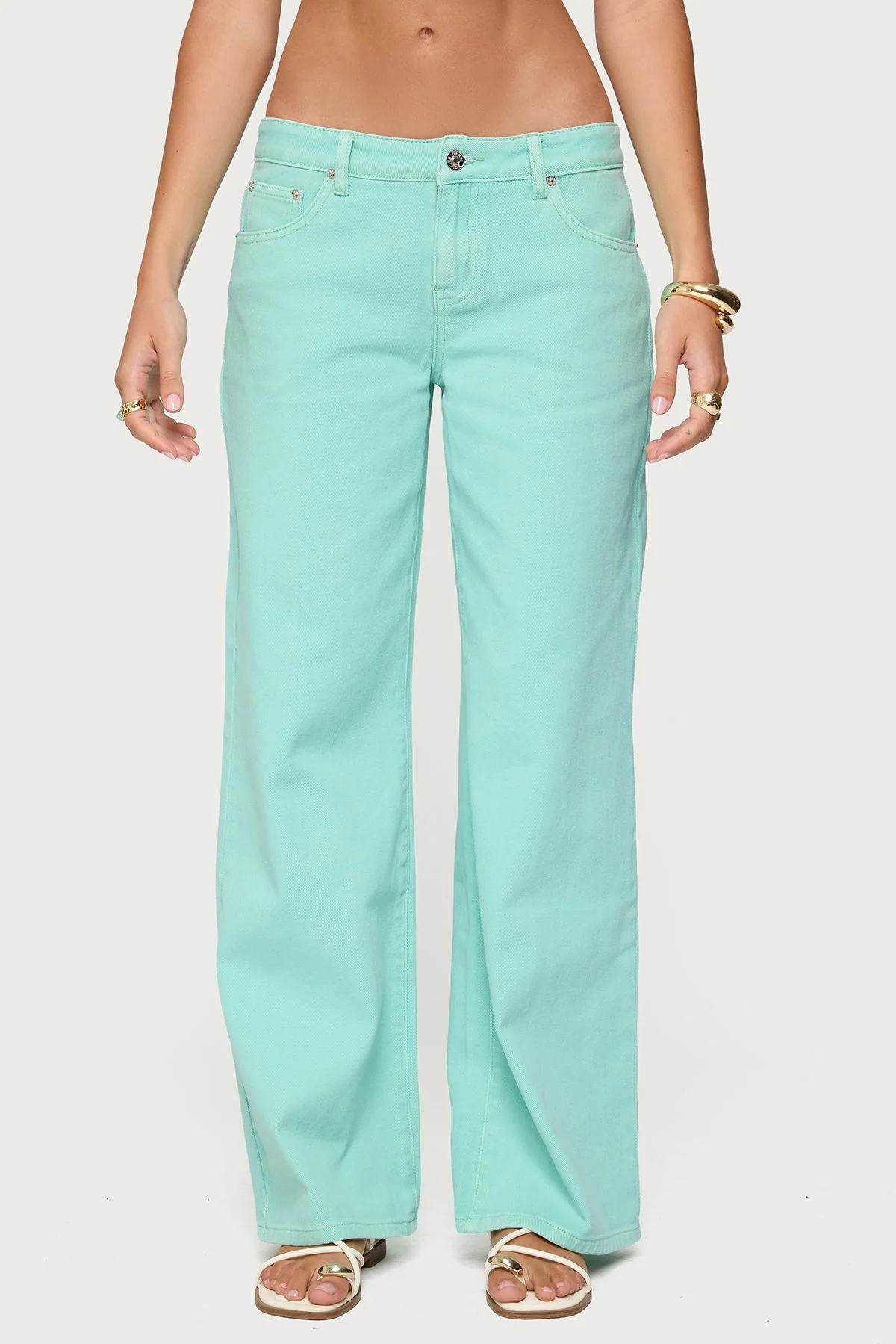 Denim Slouchy Fit Jeans in Aqua Color