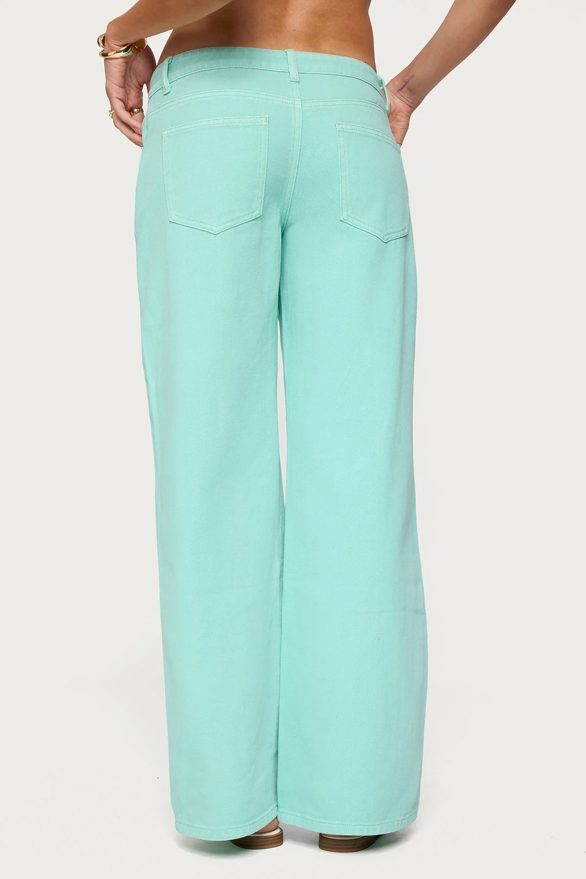 Denim Slouchy Fit Jeans in Aqua Color