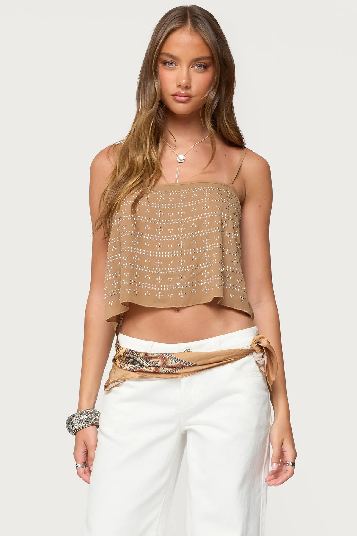 Brown Studded Top with Adjustable Straps