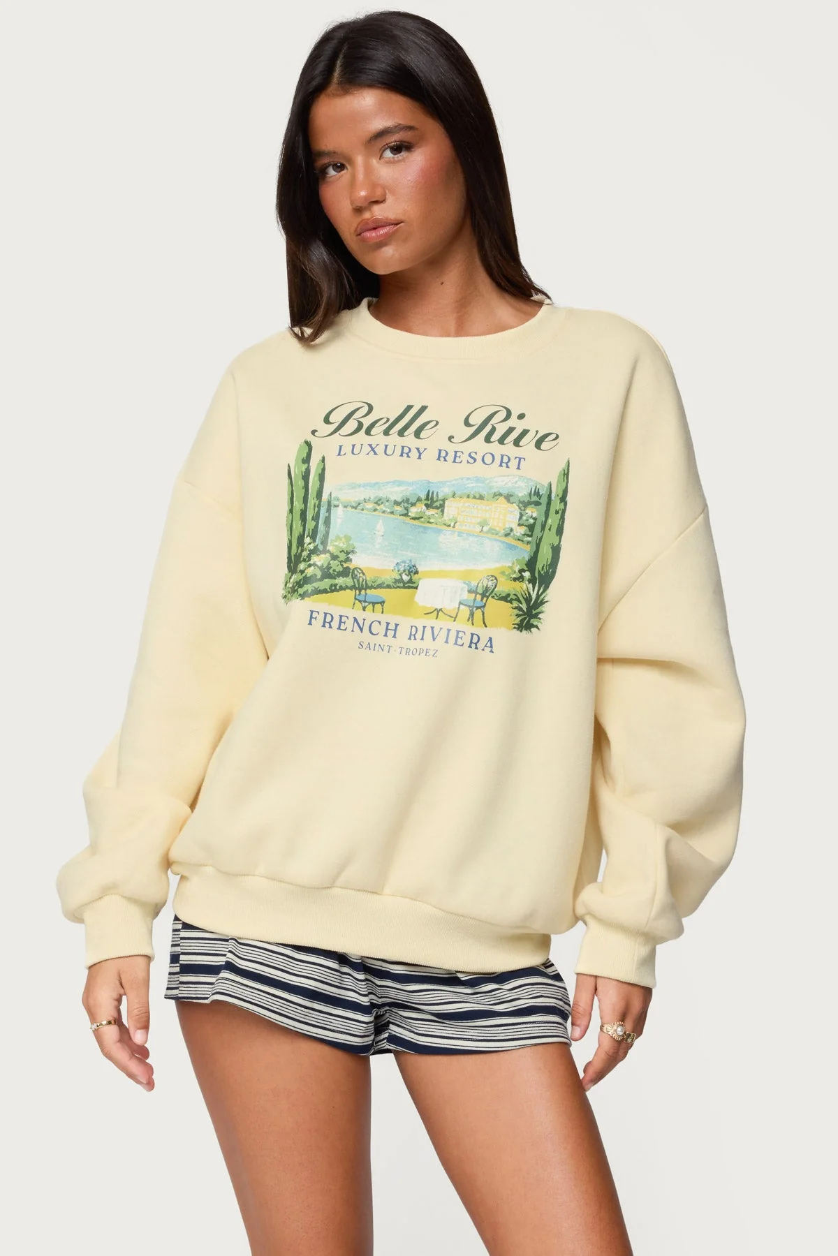 Yellow Oversized Sweatshirt for Women with Graphic Print