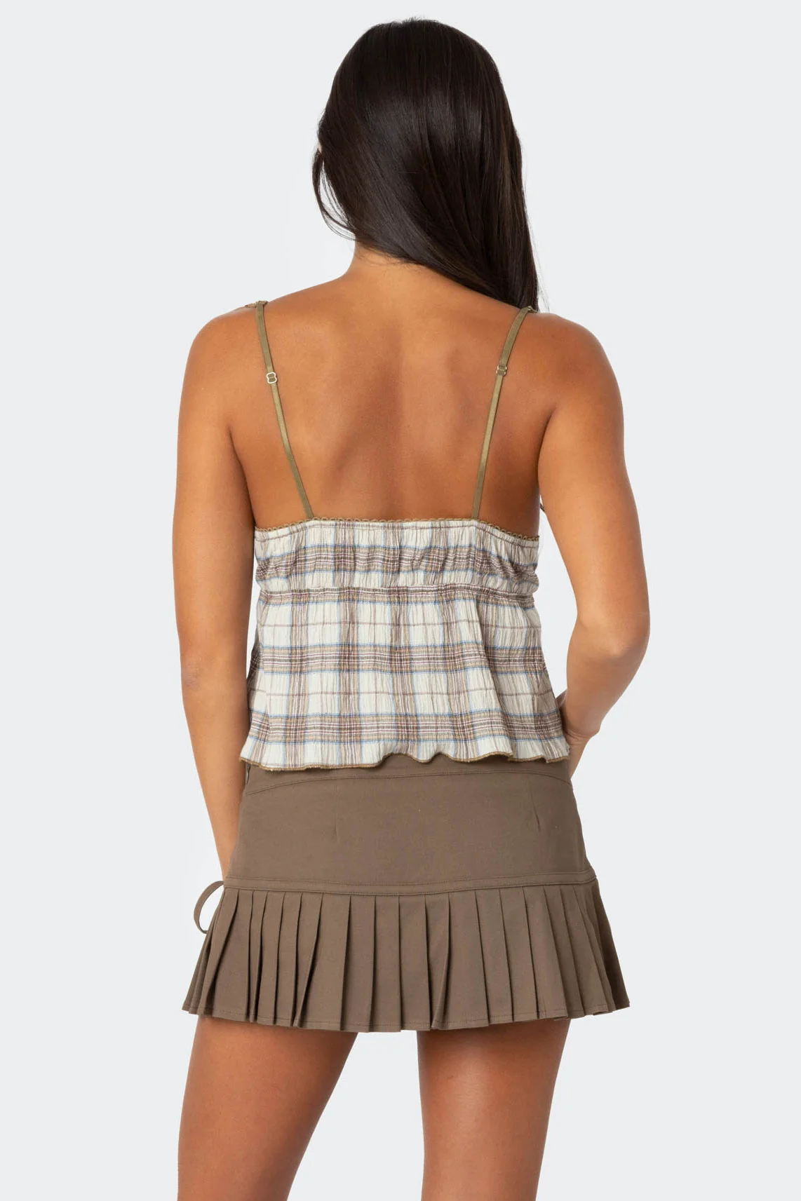 Plaid Lace Trim Cotton Tank Top in Mix Color