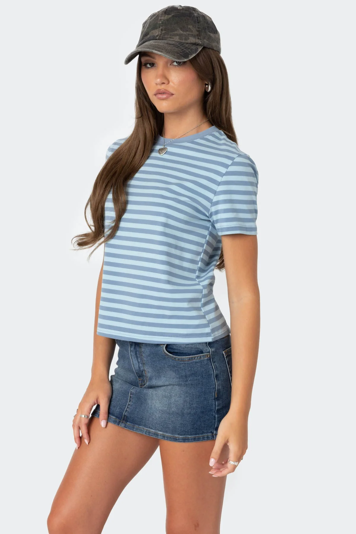 Blue Striped Cotton Relaxed Fit T-Shirt
