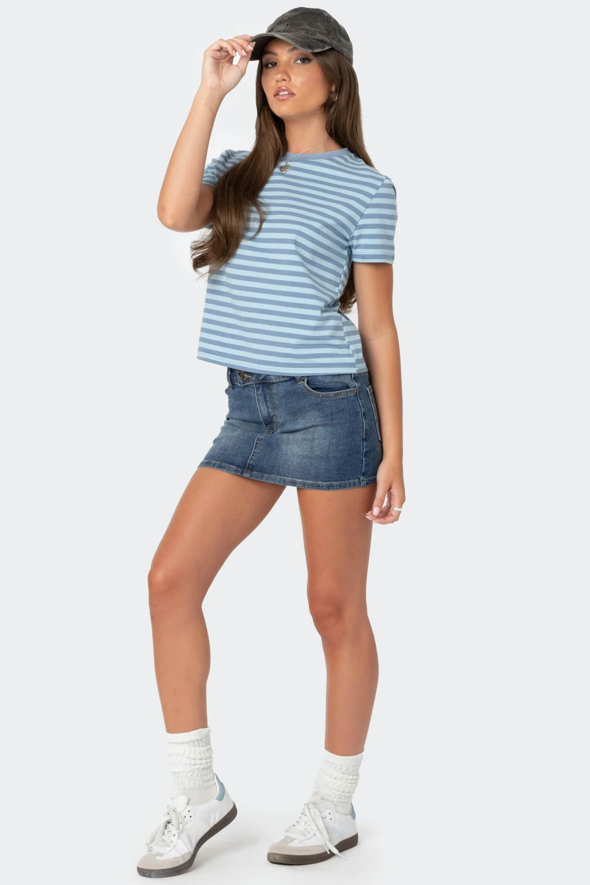 Blue Striped Cotton Relaxed Fit T-Shirt