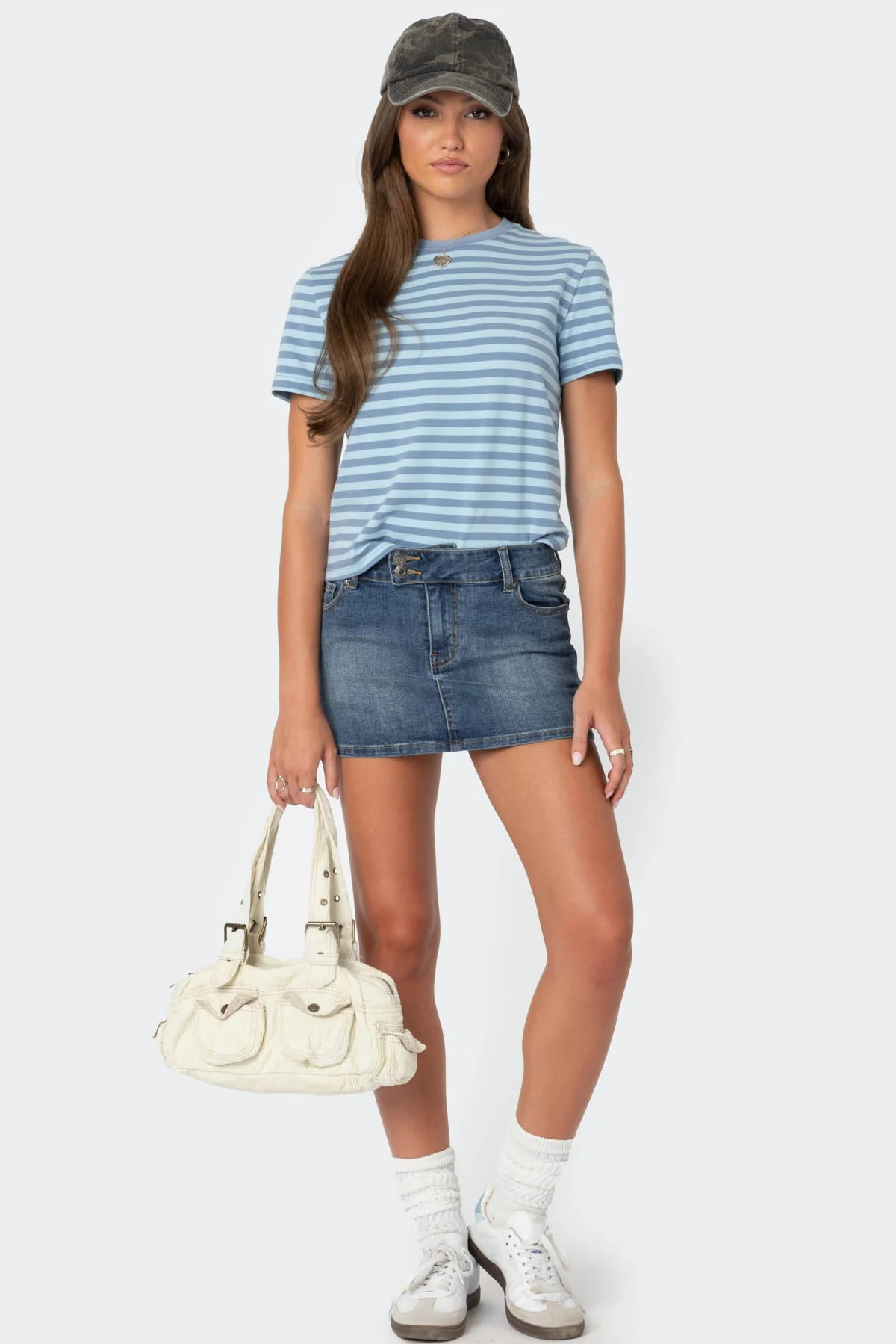 Blue Striped Cotton Relaxed Fit T-Shirt