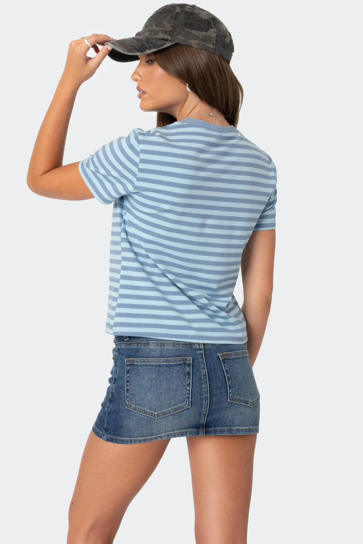 Blue Striped Cotton Relaxed Fit T-Shirt