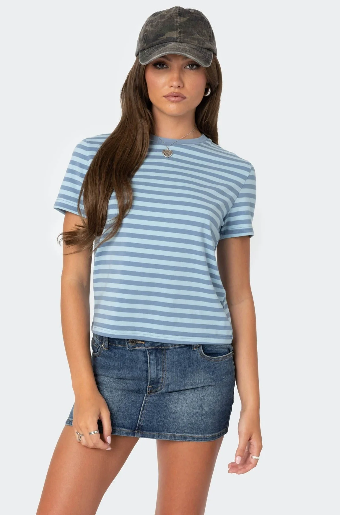 Blue Striped Cotton Relaxed Fit T-Shirt