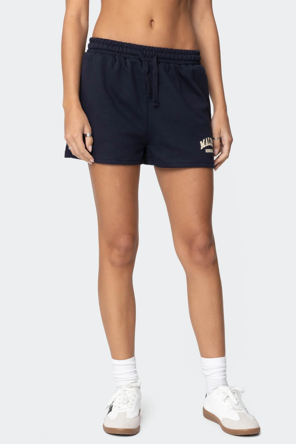 Navy Terry Cloth Drawstring Shorts Women