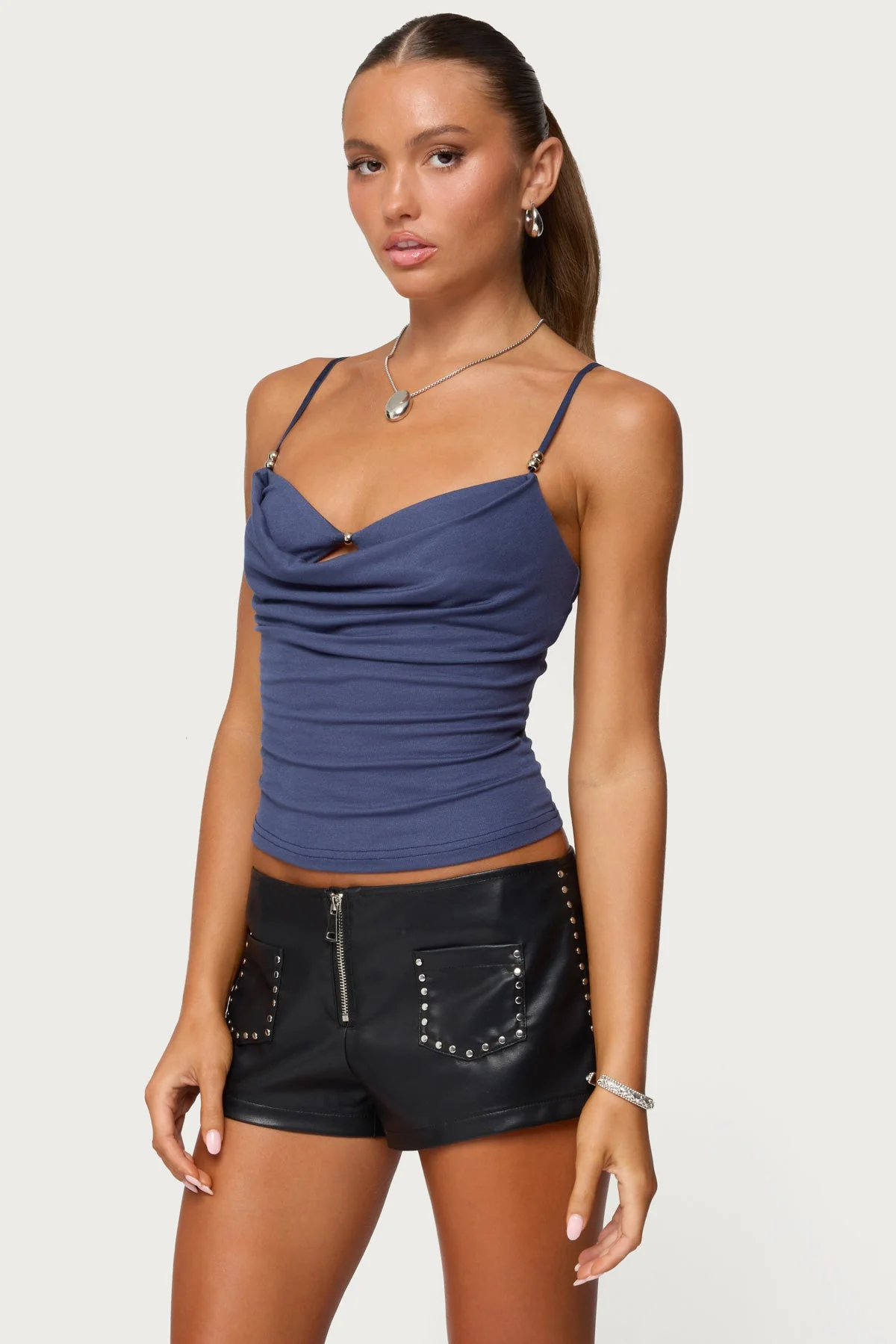 Cowl Neck Layered Tank Top with Bra Support