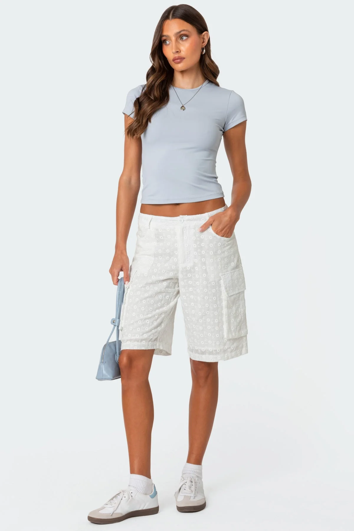 White Cotton Cargo Bermuda Shorts Womens Summer Fashion