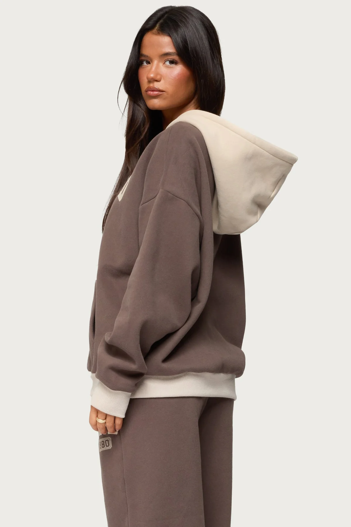 Brown Oversized Graphic Hoodie Set