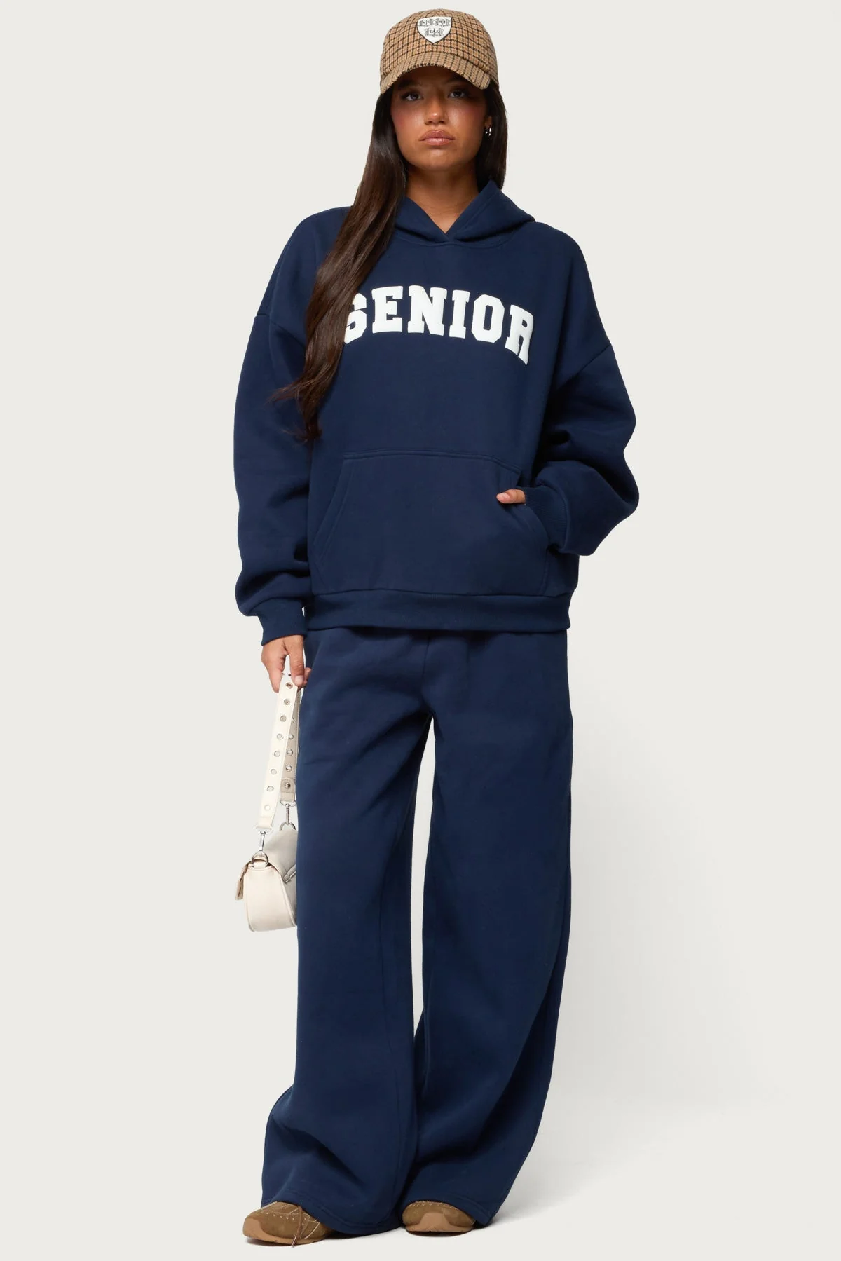 Navy Oversized Graphic Text Hoodie Set