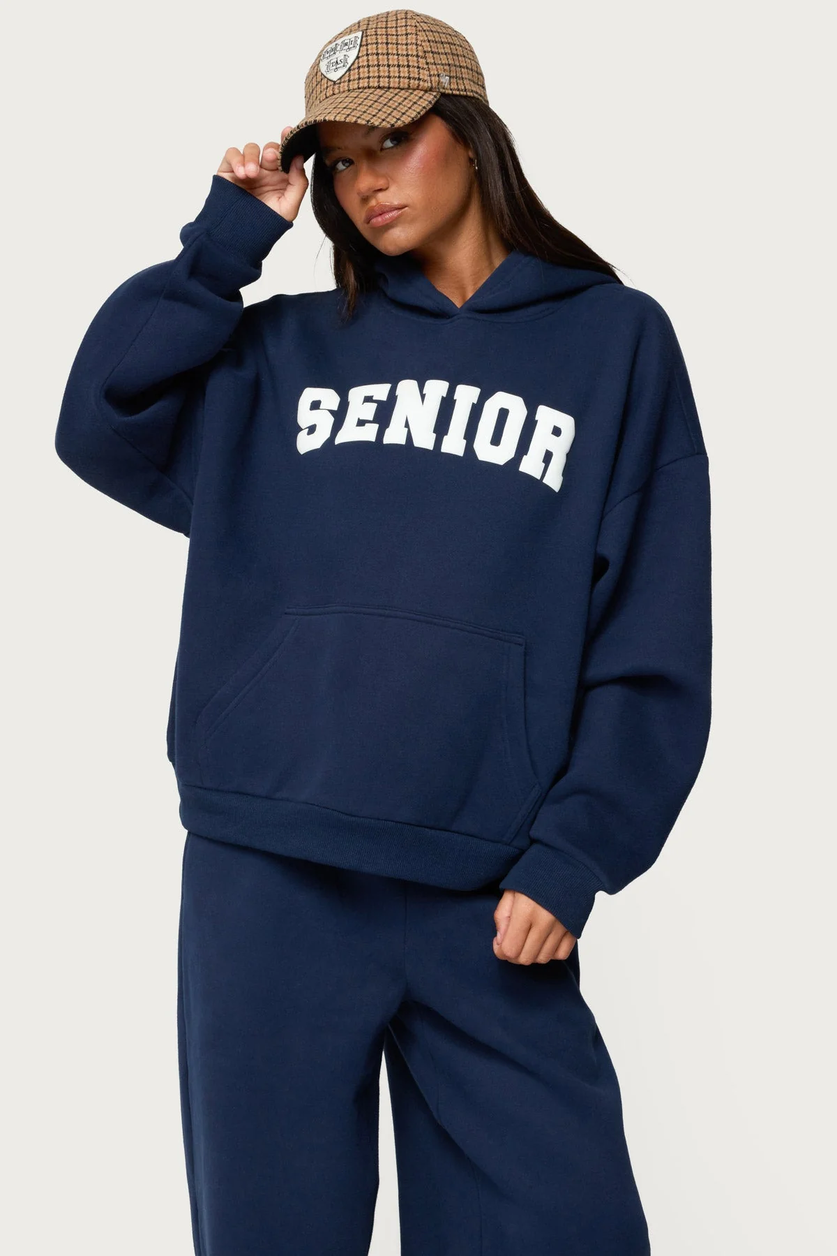 Navy Oversized Graphic Text Hoodie Set