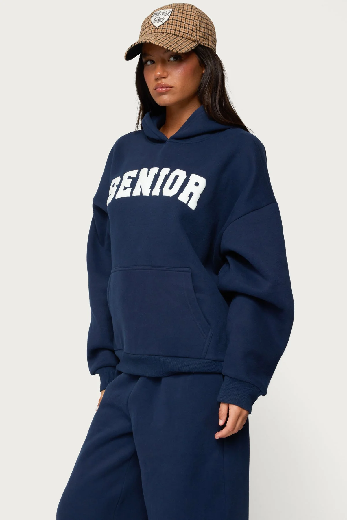 Navy Oversized Graphic Text Hoodie Set