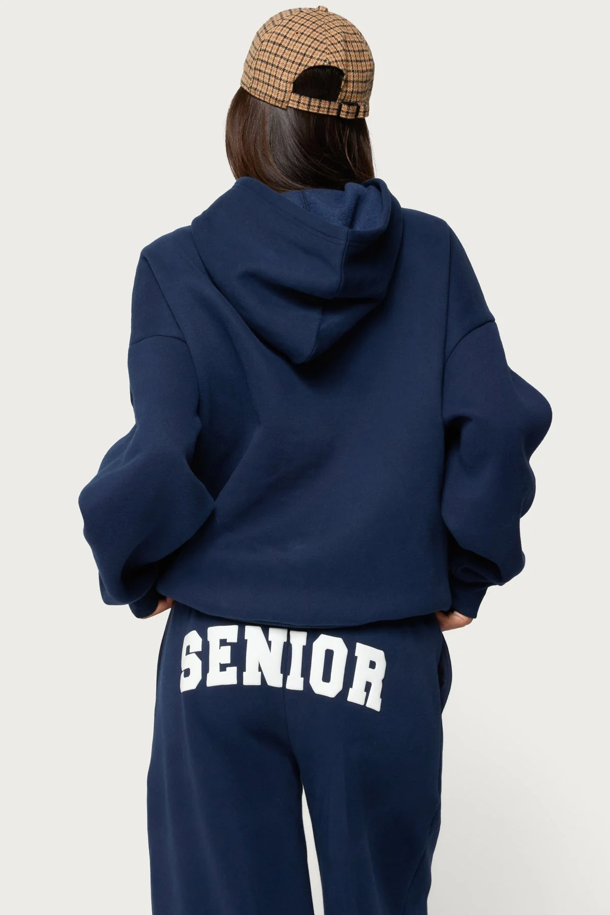 Navy Oversized Graphic Text Hoodie Set