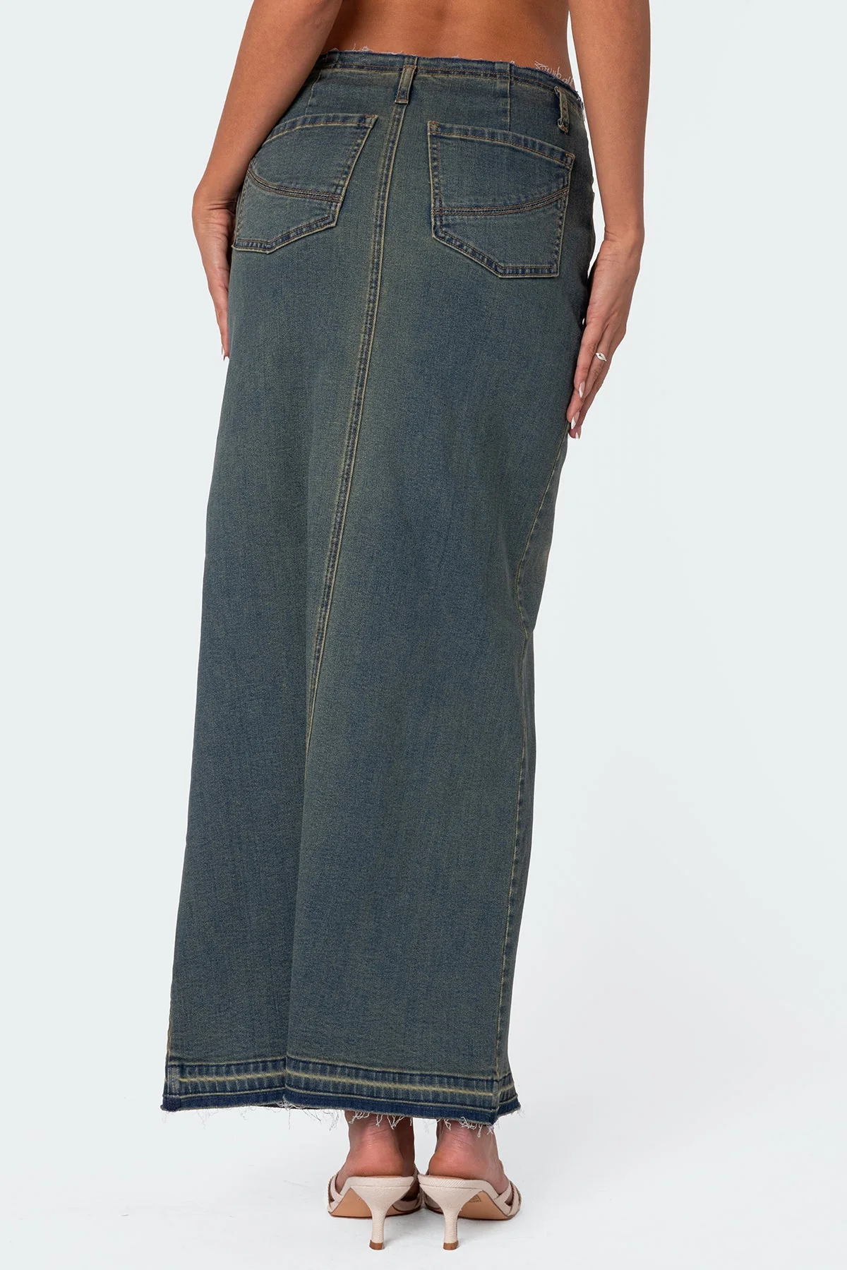 Blue Washed Denim Maxi Skirt for Women