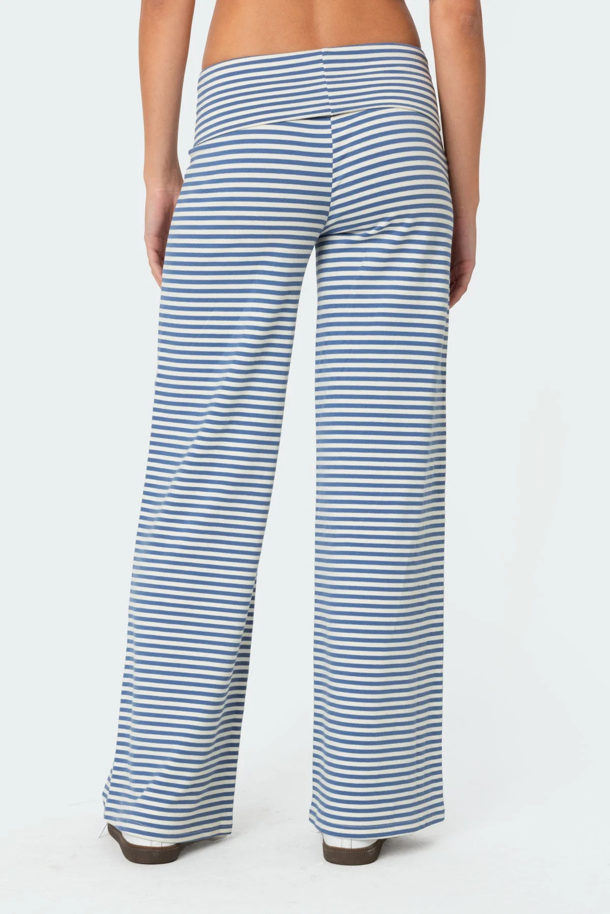 Striped Wide Leg Fold Over Pants Blue and White