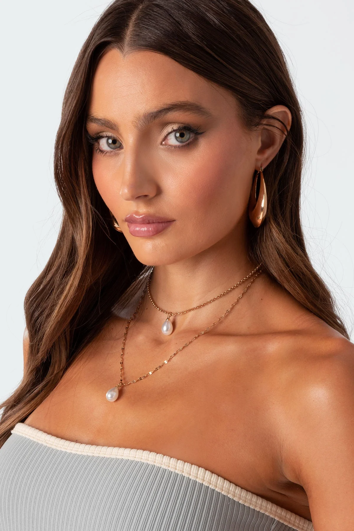 Layered Pearl Necklace Gold Tone