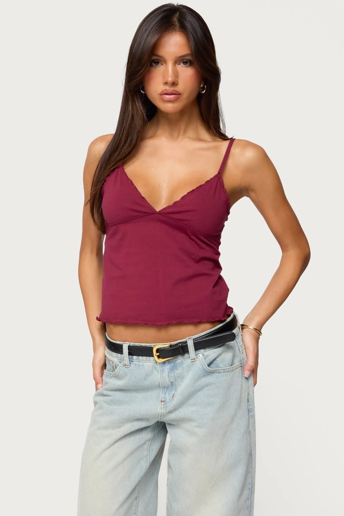 Burgundy Babydoll Tank Top Womens Sleeveless Blouse