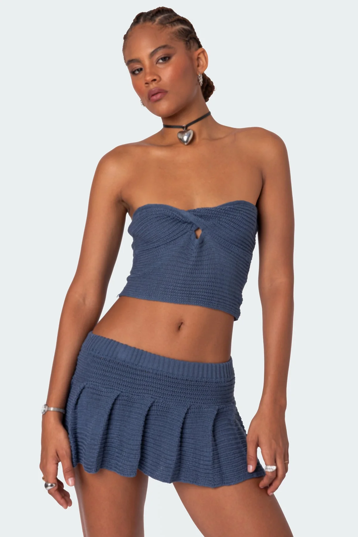 Twist Front Knit Tube Top in Navy | Trendy Strapless Top