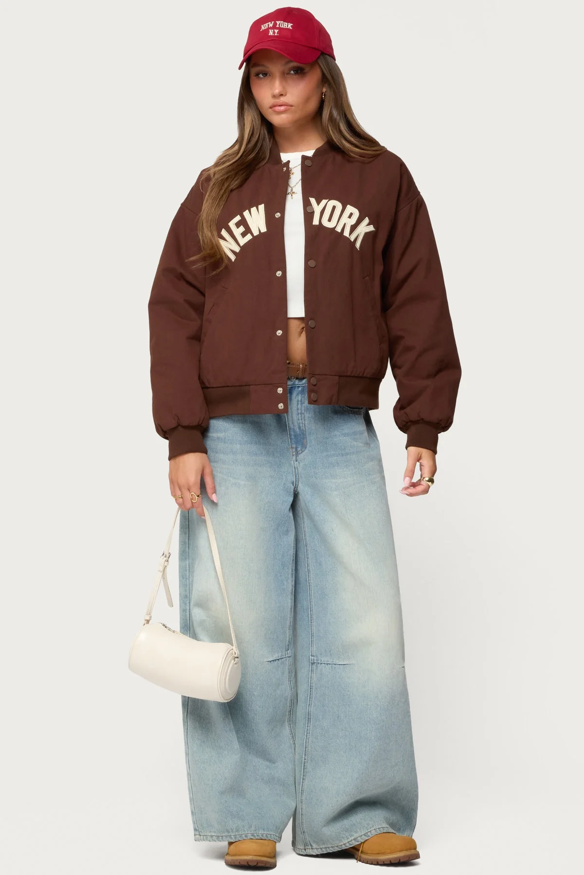 Oversized Cotton Bomber Jacket in Brown