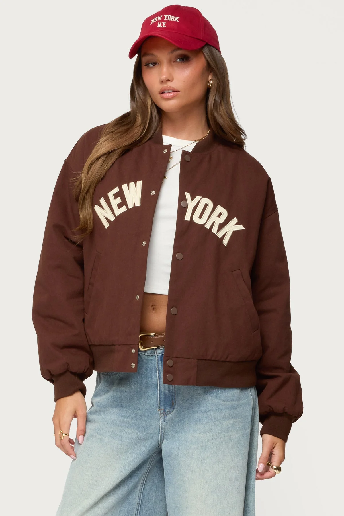 Oversized Cotton Bomber Jacket in Brown