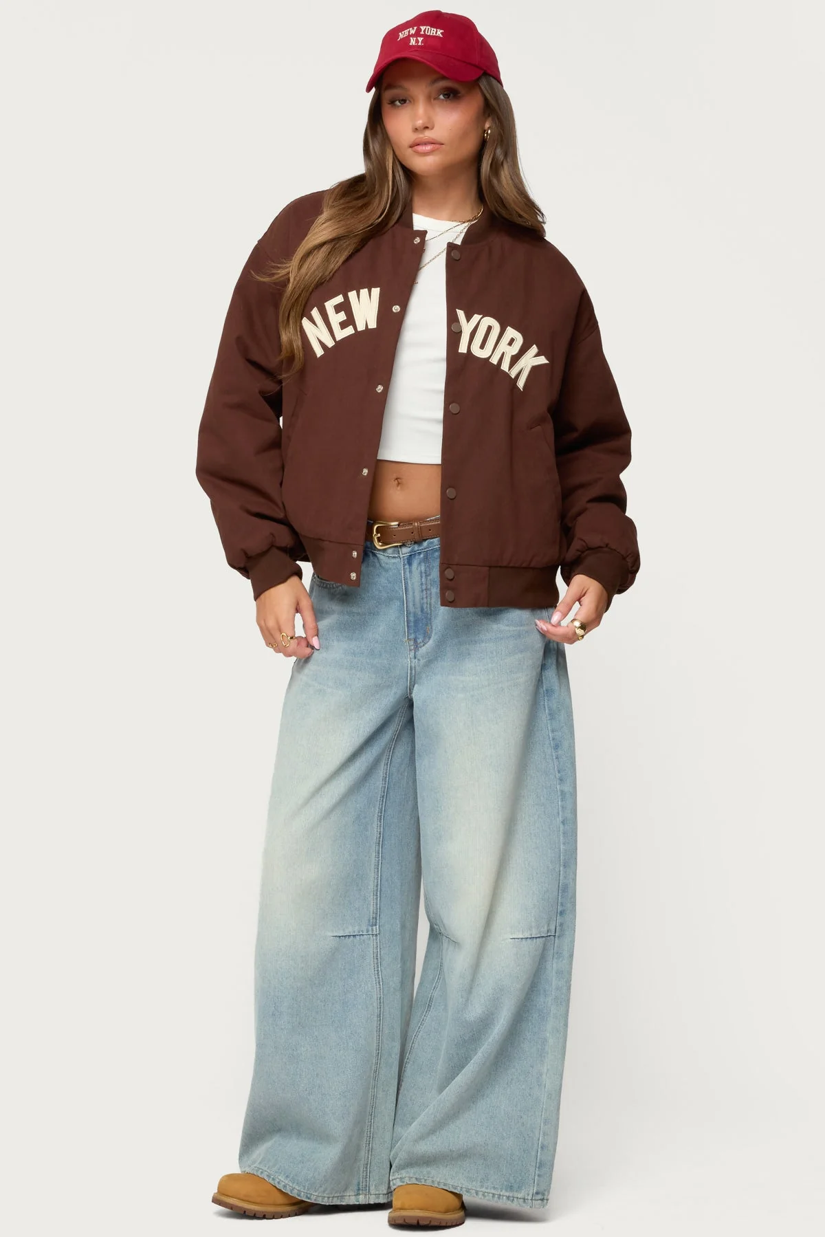Oversized Cotton Bomber Jacket in Brown