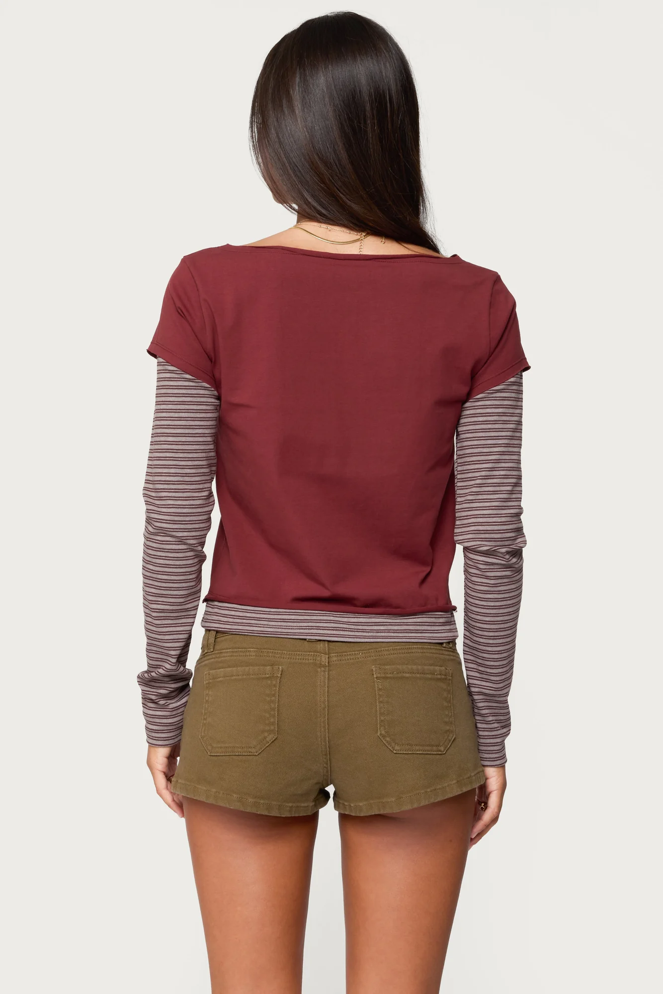 Burgundy Layered Striped Long Sleeve Shirt