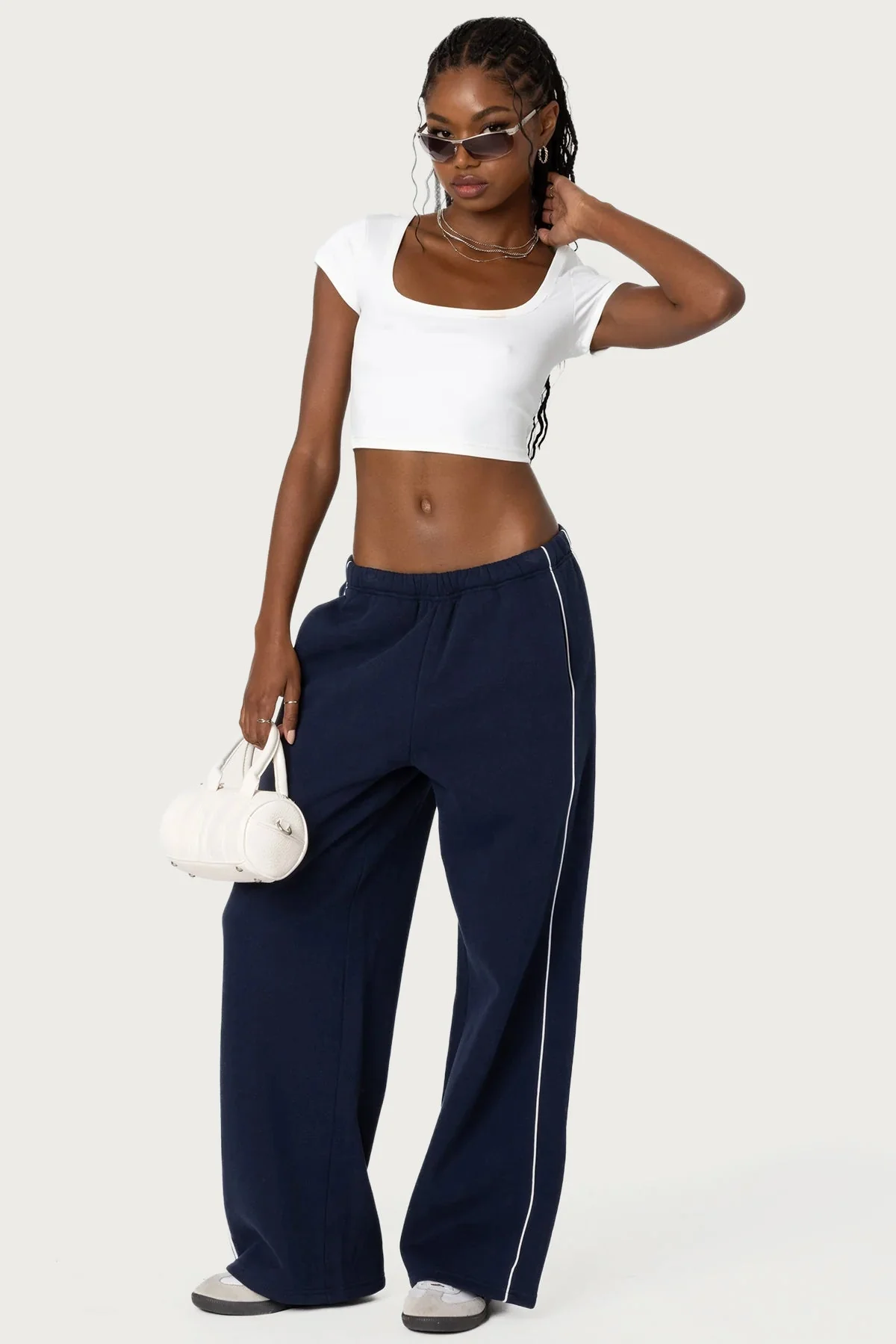 Navy Elastic Waistband Sweatpants for Men and Women