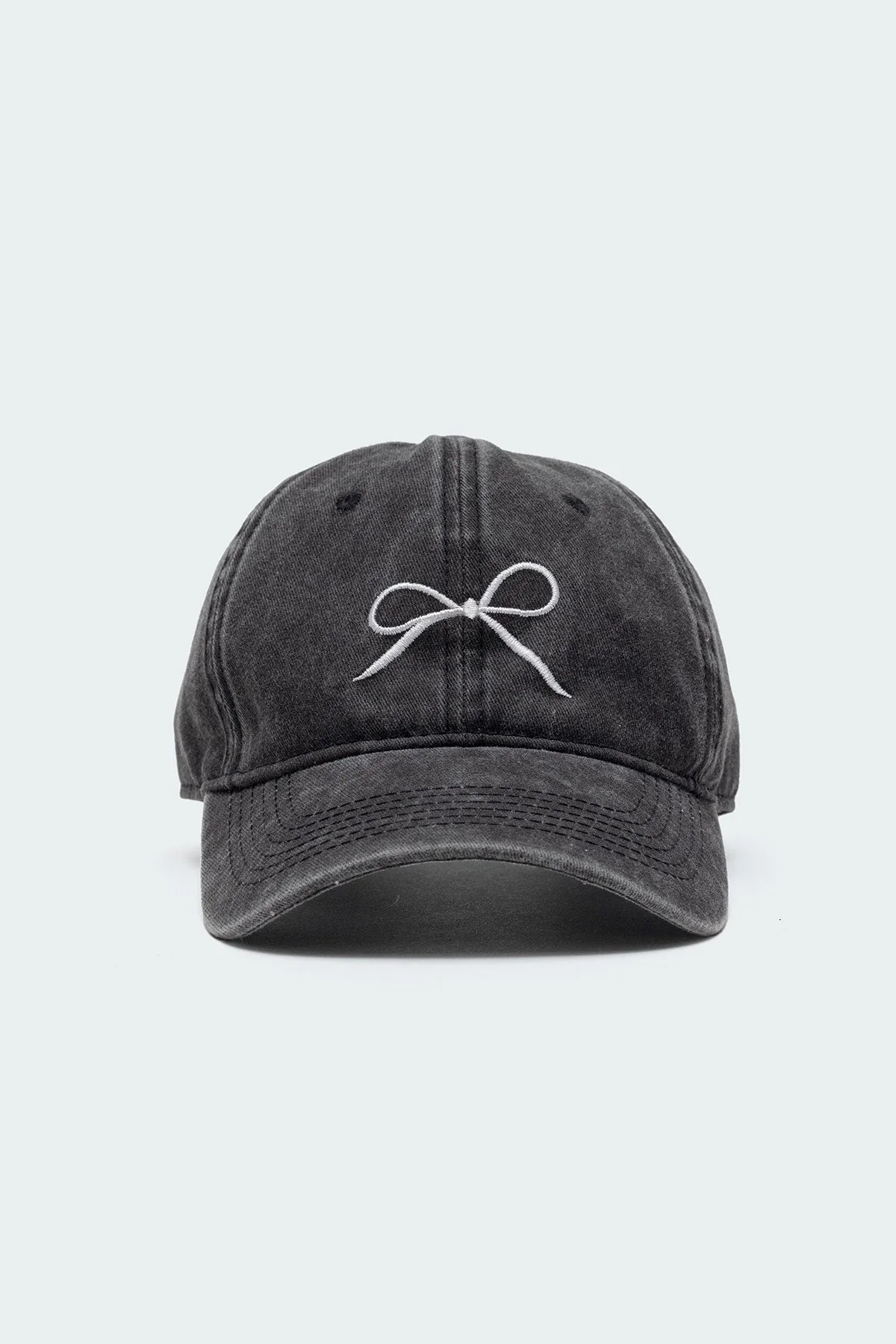 Black Embroidered Bow Baseball Cap