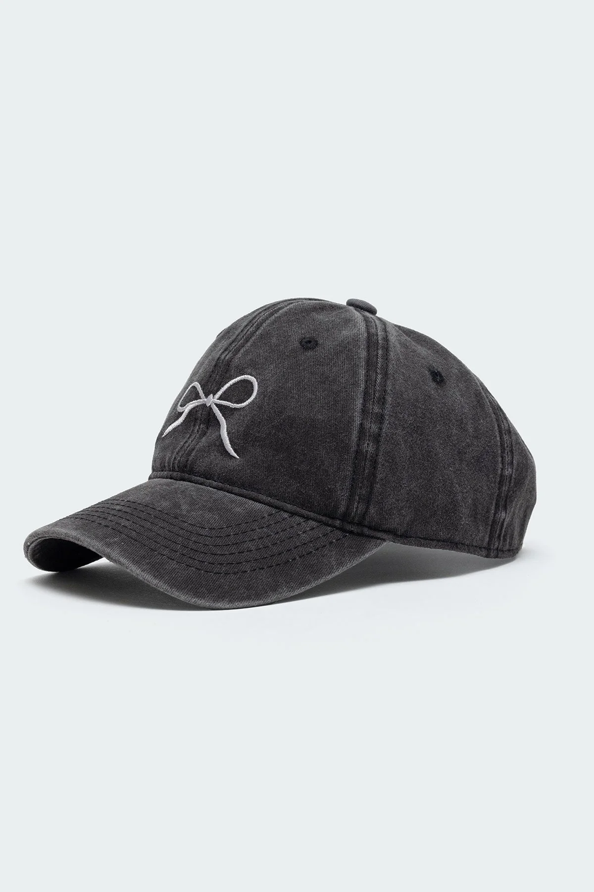 Black Embroidered Bow Baseball Cap