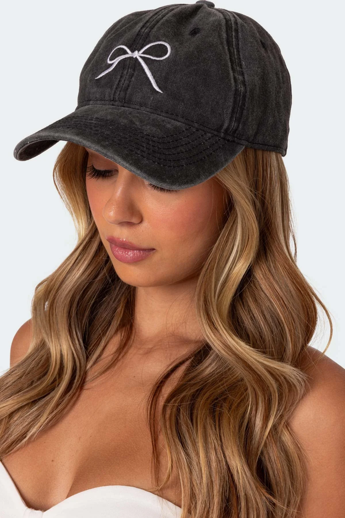 Black Embroidered Bow Baseball Cap