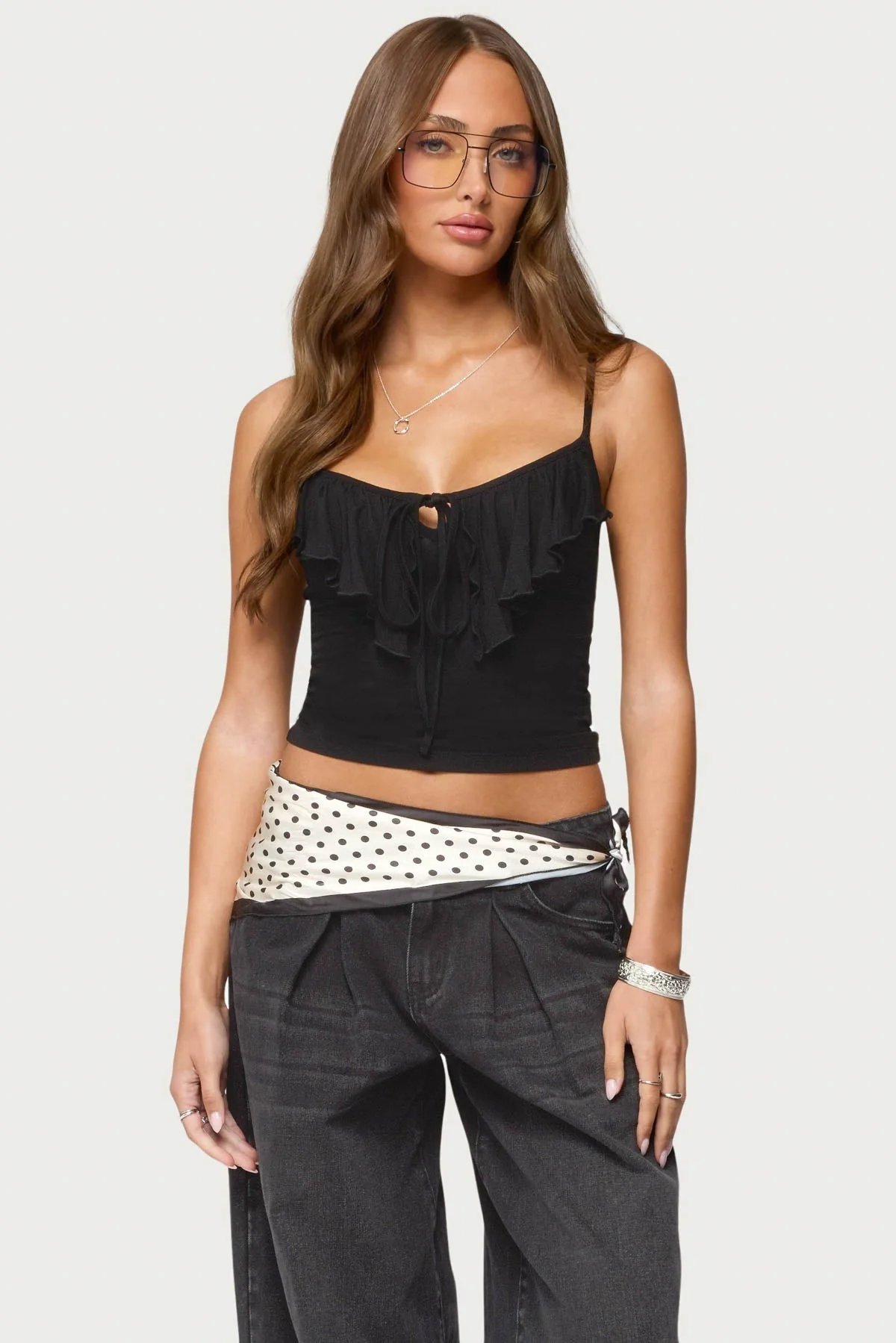 Black Ruffle Tank Top for Women