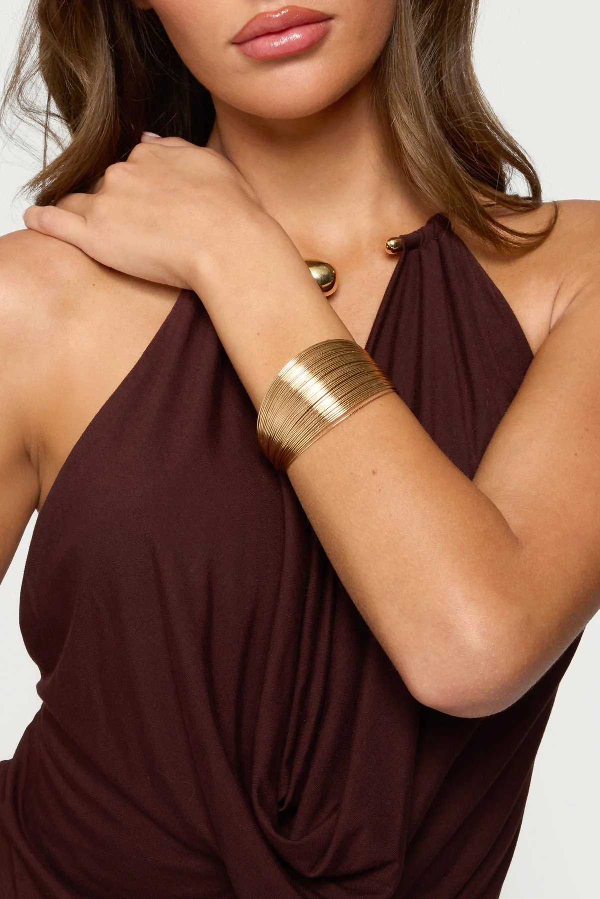 Layered Gold Wire Cuff Bracelet - Stylish Womens Accessory
