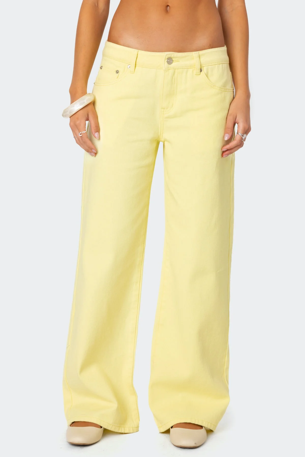 Yellow Low Rise Slouchy Denim Pants - Womens Casual Jeans