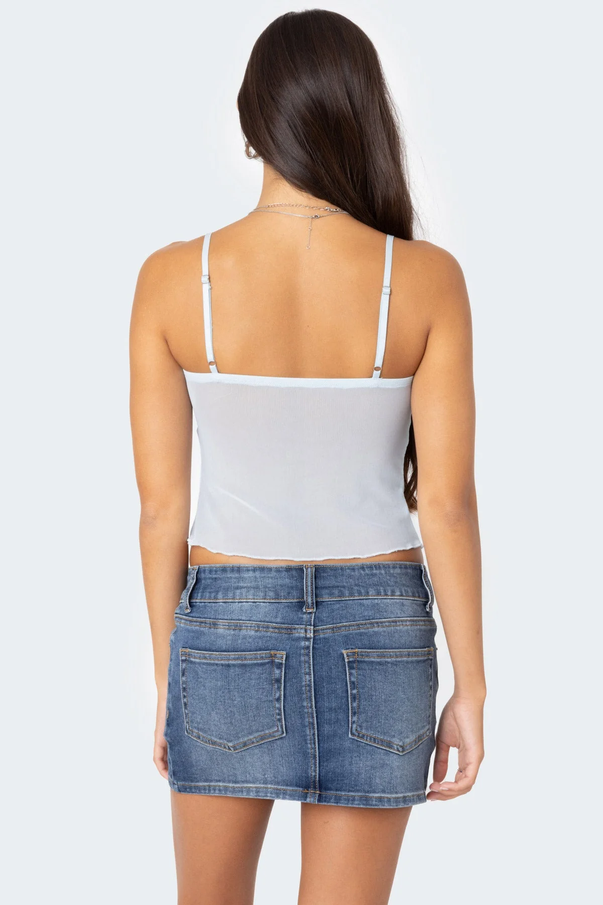 Light Blue Sheer Mesh Tank Top - Adjustable Straps & Triangle Design