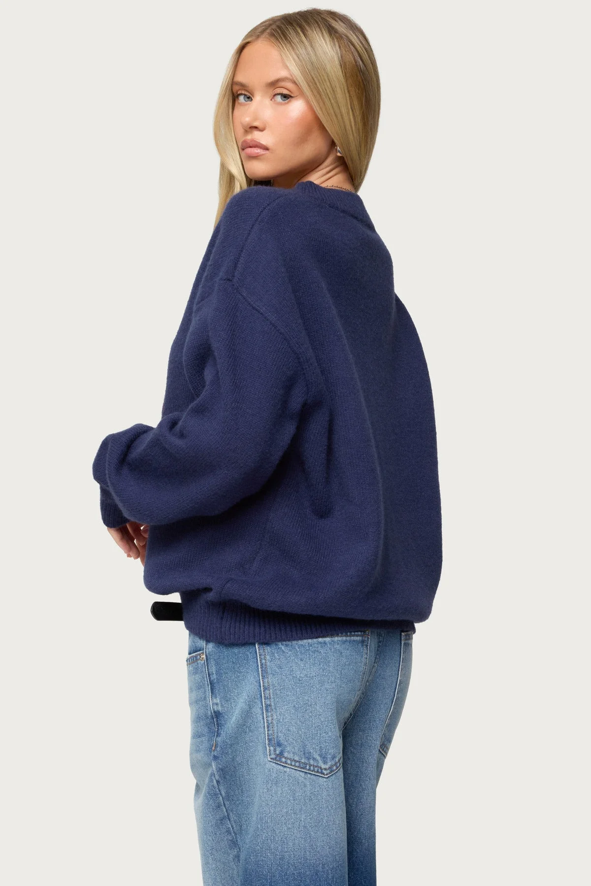 Navy Knit Lobster Graphic Sweater - Cozy Long Sleeve Outerwear