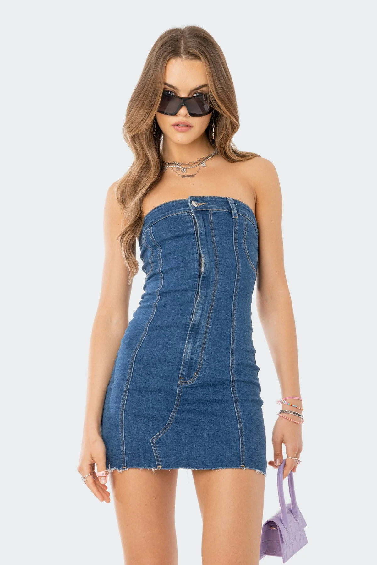 Blue Strapless Denim Mini Dress XS-XL Variety